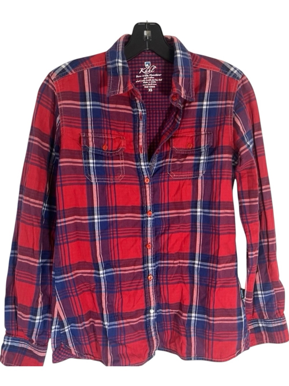 Kuhl Red & Navy Plaid Button-Up Shirt - red and navy cotton shirt large